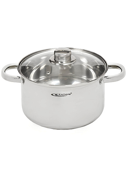Кастрюля нержавеющая сталь, 2.2 л, крышка стекло, Катунь, Гретта, КТ04-D-22, индукция