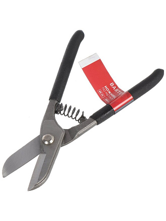 Ножницы по металлу пряморежущие, 200 мм, с пружиной, черные ручки, Bartex