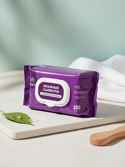 Салфетки влажные Softi Clean, универсальный, 100 шт, с пластиковым клапаном, 81358