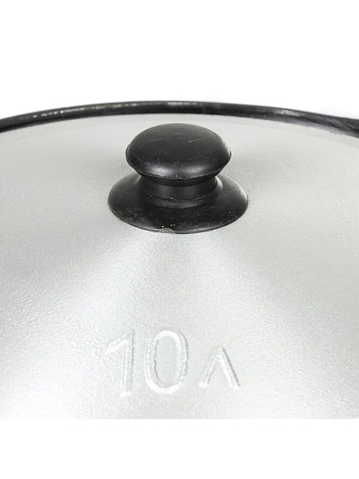 Казан узбекский чугун, 10 л, с крышкой, крышка алюминий, плоское дно, черный, 6405