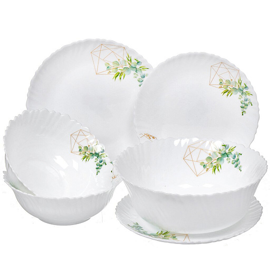 Сервиз столовый стеклокерамика, 19 предметов, на 6 персон, Daniks, Оазис, белый