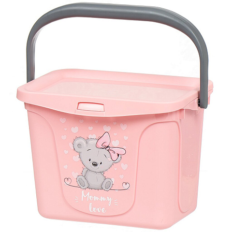 Ящик для игрушек 6 л, с ручкой, с крышкой, нежно-розовый, Berossi, Mommy love, АС 48763000