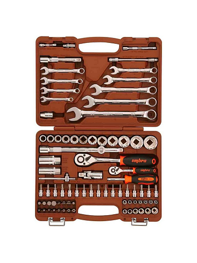 Набор слесарных инструментов Ombra, OMT82S12, 1/2&quot;, 1/4&quot;, 12-гранные, кейс, 82 предмета