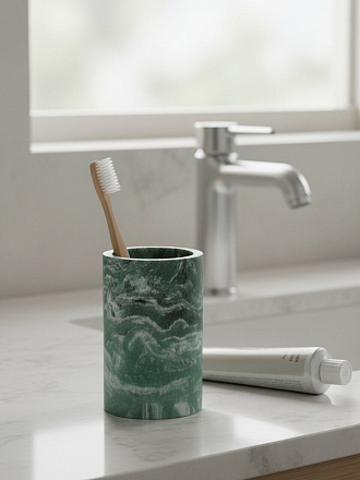 Стакан для зубных щеток Мрамор син, полистоун, 7.2x11.7 см, BRE1569AA-TB