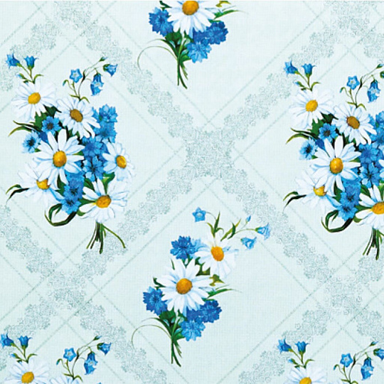Клеенка Ткань, 1.3х25 м, ПВХ на тканевой основе, Василек ромашка на белом фоне, 444-1