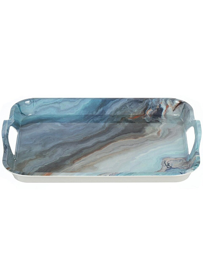Поднос пластик, 34.2х24х4 см, прямоугольный, голубой мрамор, Y6-10713
