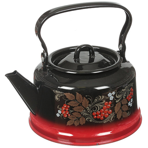 Чайник сталь, эмалированное покрытие, 3.5 л, закатное дно, ручка металлическая, Сибирские товары, красно-черный, С2713.8