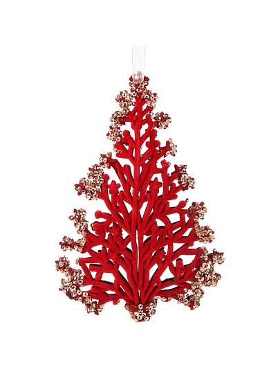Елочное украшение Елка, красный с золотом, 15 см, пластик, флок, Y4-9457