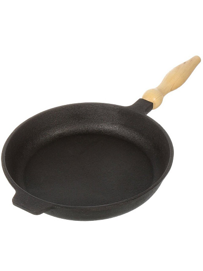 Сковорода чугун, 24 см, Гурман, DavrMetall, съемная ручка, с деревянной ручкой, индукция