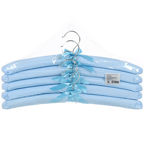 Вешалка-плечики для одежды, 39 см, металл, 5 шт, с губкой, голубая, T2023-044