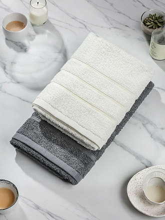 Набор полотенец 2 шт, 50х90 см, 100% хлопок, 420 г/м2, Silvano, Агат, молочный, серый, Узбекистан