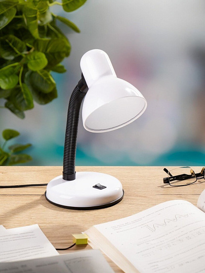 Светильник настольный на подставке, E27, 40 Вт, черный, абажур белый, Lofter, 203В-wht/270787