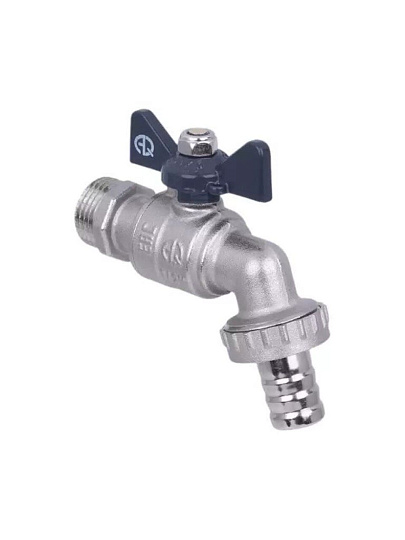 Кран водоразборный 1/2'', латунь, со штуцером, ручка-бабочка, AquaLink