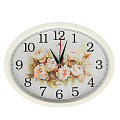 Часы настенные, 22.5х29 см, овальные, белые, Цветы, 581-892