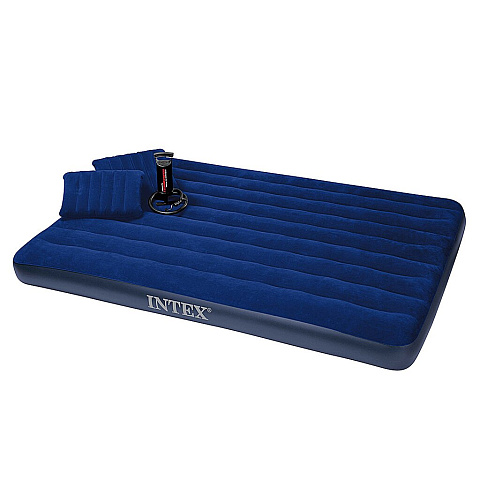 Матрас надувной Intex, 203х152х22 см, 68765, насос внешний, ручной, флокированный, с подушками, с ребрами жесткости, 273 кг