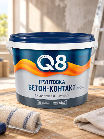 Грунтовка водно-дисперсионная, акриловая, Formula Q8, бетоноконтакт, для внутренних и наружных работ, 6 кг