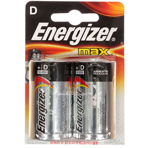 Батарейка Energizer, D (R20), Alkaline Max, алкалиновая, 1.5 В, блистер, 2 шт, Кб729265