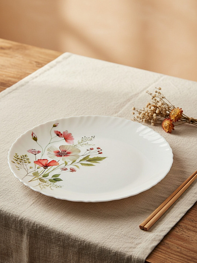 Тарелка обеденная, стеклокерамика, 24 см, фигурная, Сухоцветы, МФК, MFK21180