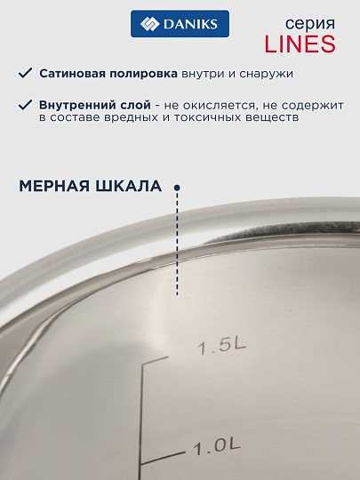 Набор посуды нержавеющая сталь, 6 предметов, индукция, Daniks, Лайнс, SD-072-6