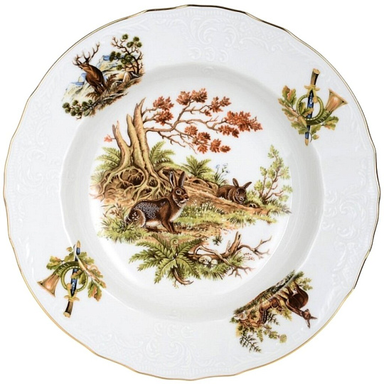 Тарелка суповая, фарфор, 23 см, круглая, Охотничьи сюжеты, Bernadotte, P1750003JQZU001011, в ассортименте