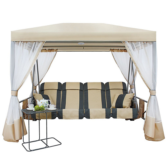 Качели садовые 4-местные, 256.5х143х233.5 см, 400 кг, Arno, Премиум, раскладываются в кровать, с москитной сеткой, бежевые, 2017-БС-61, металл