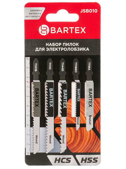 Набор пилок для электролобзика, Bartex, по дереву, металлу, 5 шт, T101B, T111C, T119BO, T144D, T118A, JSB010