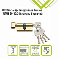 Личинка замка двери Trodos, ЦМВ, 209202, 60 мм, с заверткой, золото, блистер, 5 ключей