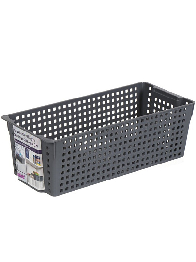 Корзина для хранения, 3 л, 13х29.7х9.6 см, прямоугольная, пластик, серая, Violet, Лофт, 450018