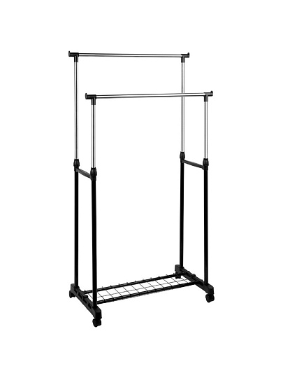 Вешалка напольная 80х42х90-160 см, Рыжий кот, пластмасса, металл, с колесами, полка для обуви, телескопическая, CR-03А, 311-411, двойная, полка-сетка