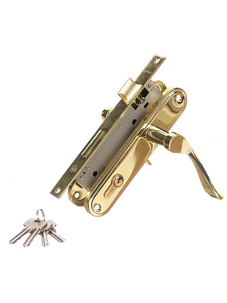 Замок врезной Аллюр, 127/1 GP, 1081, ручка в комплекте, цилиндровый, латунь
