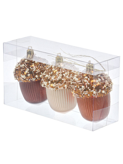 Набор елочных украшений Желуди, 3 шт, кофе, шампань, 9х6 см, пластик, SYQD1- 0124213