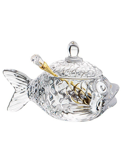 Икорница стекло, Lefard, Muza Рыбка, 110 мл, 15,5х7,5х10, с крышкой, с ложкой, 355-231