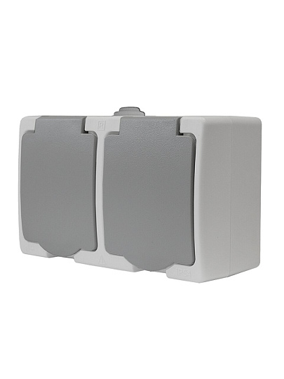 Розетка открытой установки 2 гнезда, с заземлением, 16 А, пластик, IP54, серая, вертикальная, крышка, UNIVersal, Аллегро, 1275