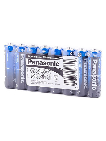 Батарейка Panasonic, АА (R6, 15D), General Purpose, солевая, 1.5 В, спайка, 8 шт