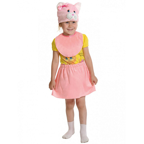 Карнавальный костюм Кошечка, шапочка, манишка, юбка, плюш, 3-5 лет, розовый, рост 92-116, 389129