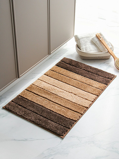Коврик для ванной, антискользящий, 0.5х0.8 м, микрофибра, бежево-коричневый, Y4-9952, полосатый
