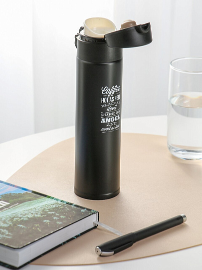 Термобутылка нержавеющая сталь, 350 мл, Barouge, колба нержавеющая сталь, черная, BT-134