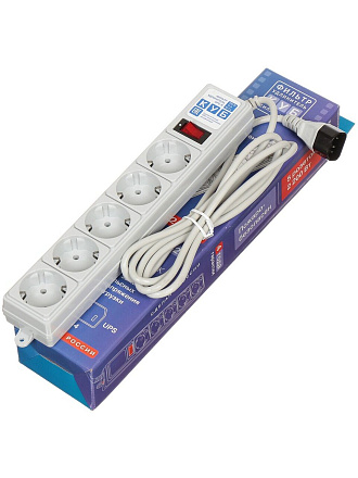 Сетевой фильтр 5 гнезд, 1.9 м, с заземлением, 2.2 кВт, для подключения к UPS, Power Cube, SPG-B-6Ext/SPG5-B2