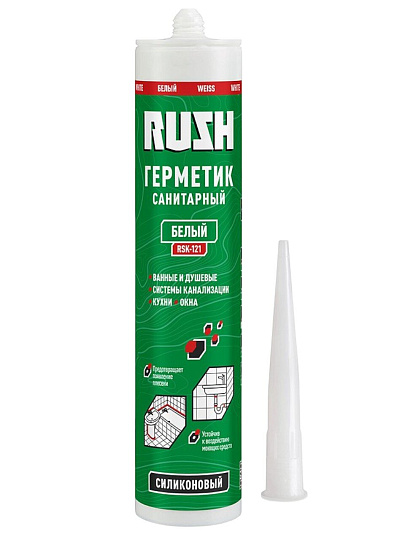 Герметик силиконовый, санитарный, KUDO, RUSH, RSK-121, 310 мл, белый
