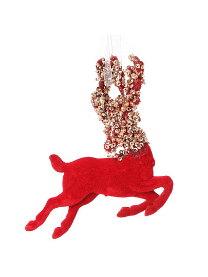 Елочное украшение Олень, красный с золотом, 11 см, пластик, флок, Y4-9458