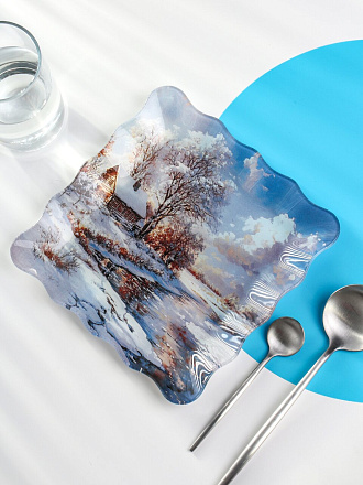 Тарелка десертная, стекло, 20 см, квадратная, Русская Зима, Daniks