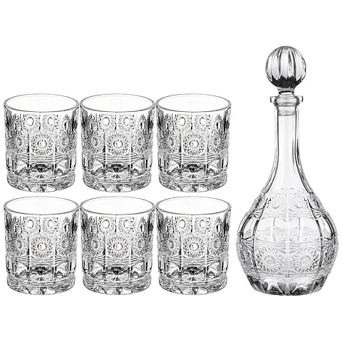 Набор для виски 7 предметов, стекло, штоф + 6 стаканов 950/300 мл, Lefard, Muza Crystal, 195-187