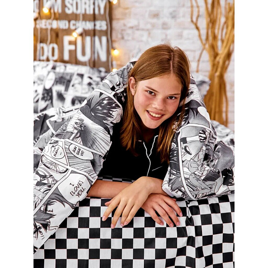 Постельное белье детское 1.5-спальное, простыня 150х214 см, 1 наволочка 70х70 см, пододеяльник 143х215 см, Crazy Getup, перкаль, Anime manga 799549