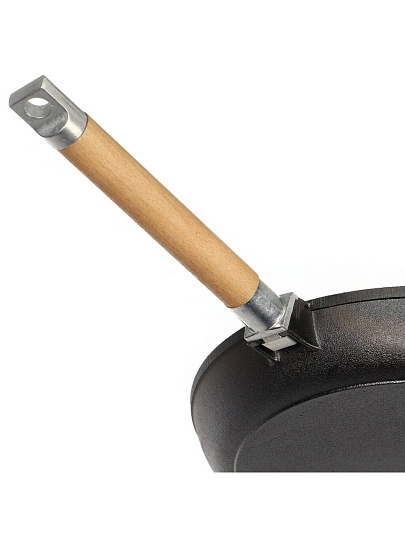 Сковорода чугун, 28 см, Гардарика, 0128, черная, съемная ручка, с деревянной ручкой, индукция