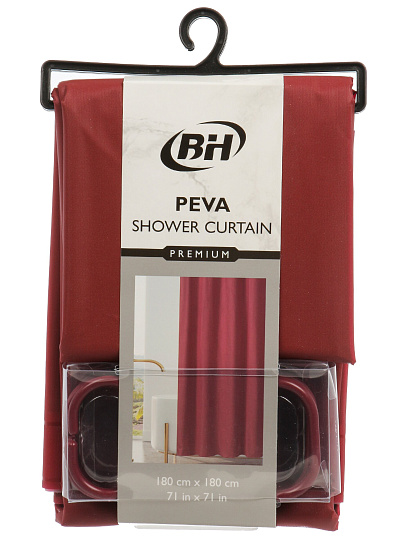 Штора для ванн 180х180 см, PEVA, Бордовый матовый, с кольцами, Y4-11178