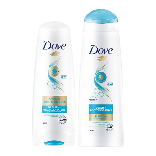 Набор подарочный для женщин, Dove, Объем и Восстановление, шампнуь + бальзам-ополаскиватель