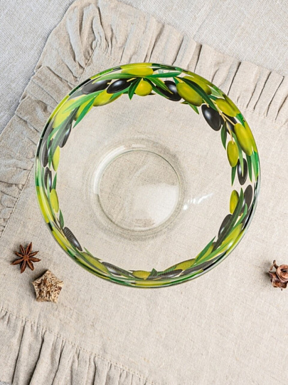 Салатник стекло, круглый, 16х8 см, 0.7 л, Оливки, Декостек, 425/1-Д