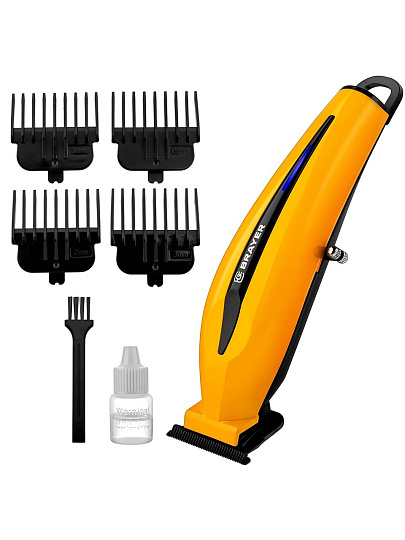 Машинка для стрижки, Brayer, 3405BR, аккумуляторная, 5 Вт, желтая, 4 насадки