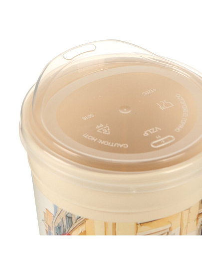 Стакан 500 мл, пластик, Город 2, с крышкой, с декором, СТК-3629