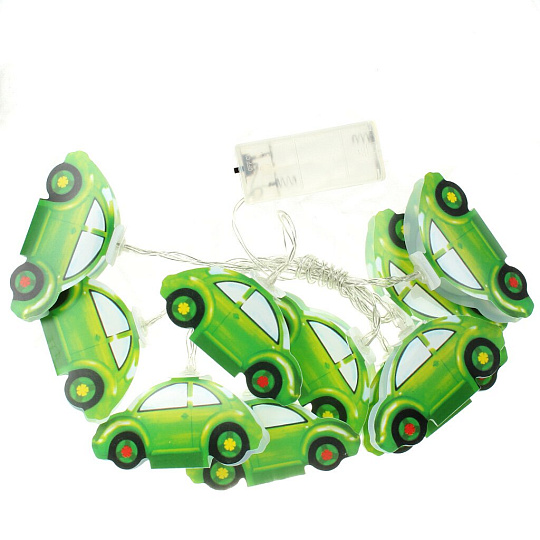 Гирлянда 10 ламп, 1.5 м, 1 режим, Машинки, Волшебная страна, белая, в помещении, на батарейках, 998963